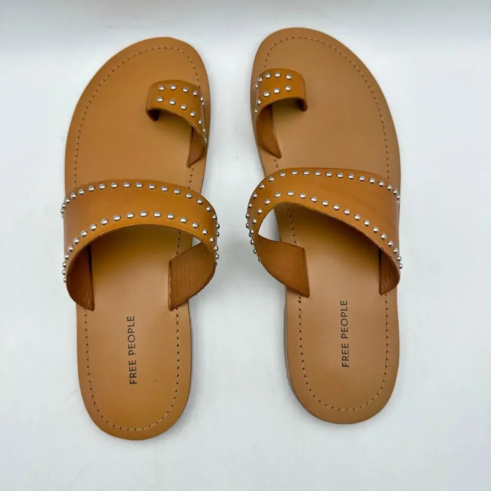 Free People Womens Amelie Tiny Stud Sandals US 9 Brown Tan Leather Slip On NIB - Picture 10 of 13